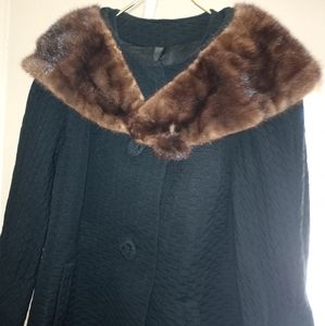 Authentic Mink Fur Black Coat Trench Long